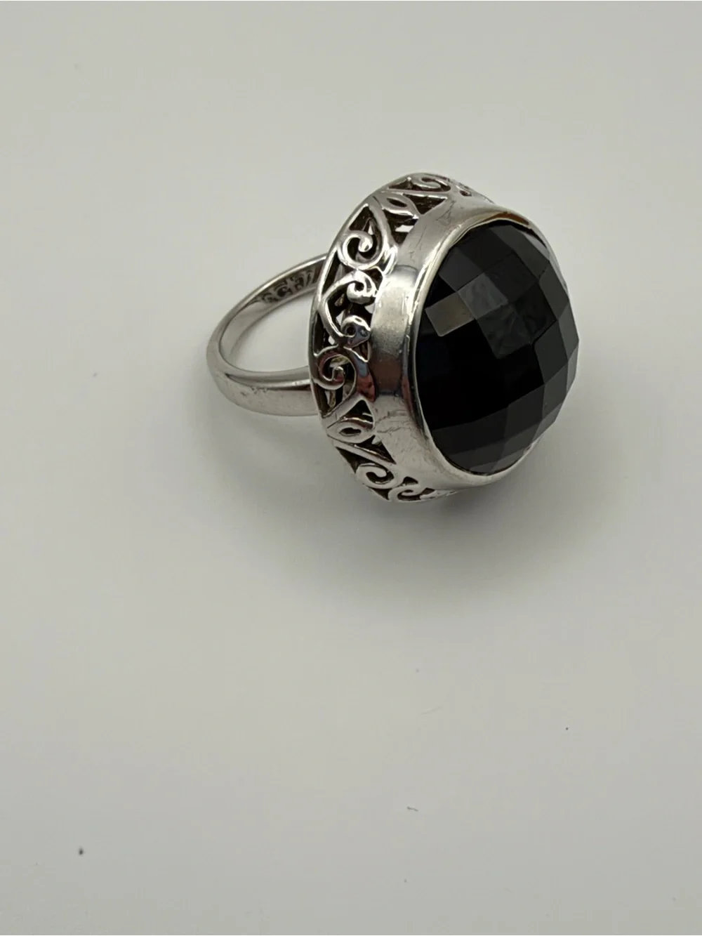 VTG 925 Sterling Silver Faceted Black Onyx Statement Ring Filigree Size 6.75